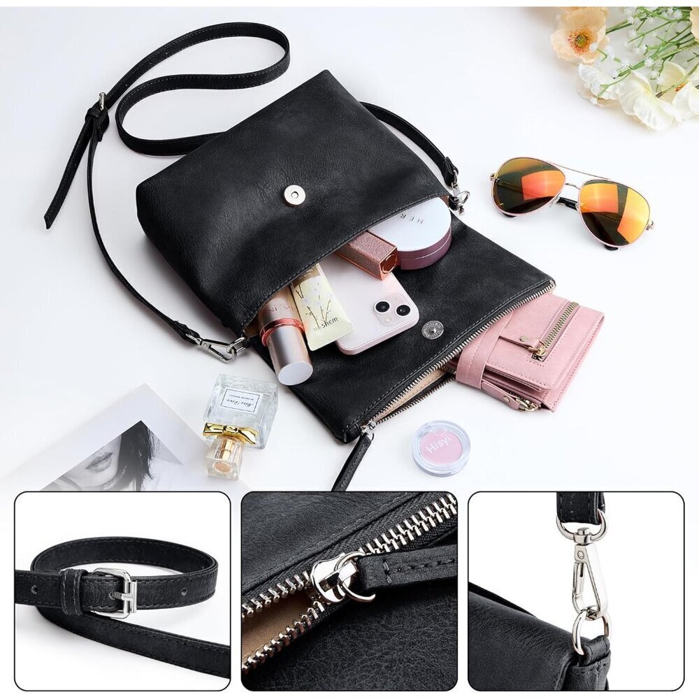 Vegan Leather Crossbody Bag Women Small Shoulder Purse Adjustable Strap - Picture 7 of 8